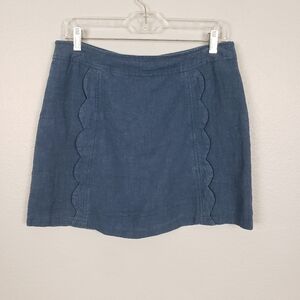 LUXE APOTHETIQUE 100% Linen Scalloped Detail Mini Skirt Sz L Blue